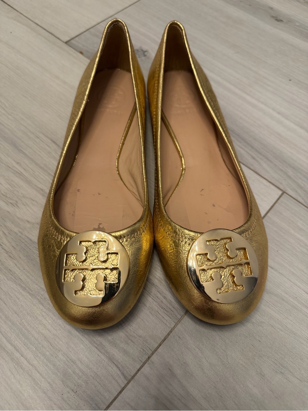 Tory Burch Gold Leather Ballet Flats